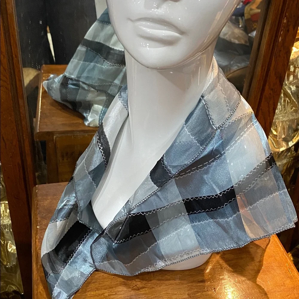 Sheer Patchwork Scarf in Black, Gray & Silver 19 x 21 inch